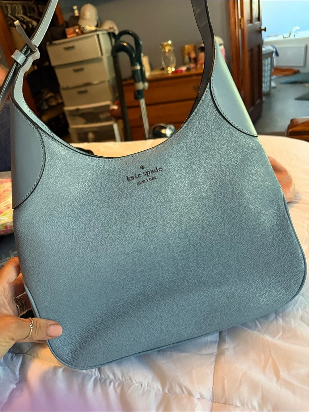 kate spade leather shoulder bag in steel blue